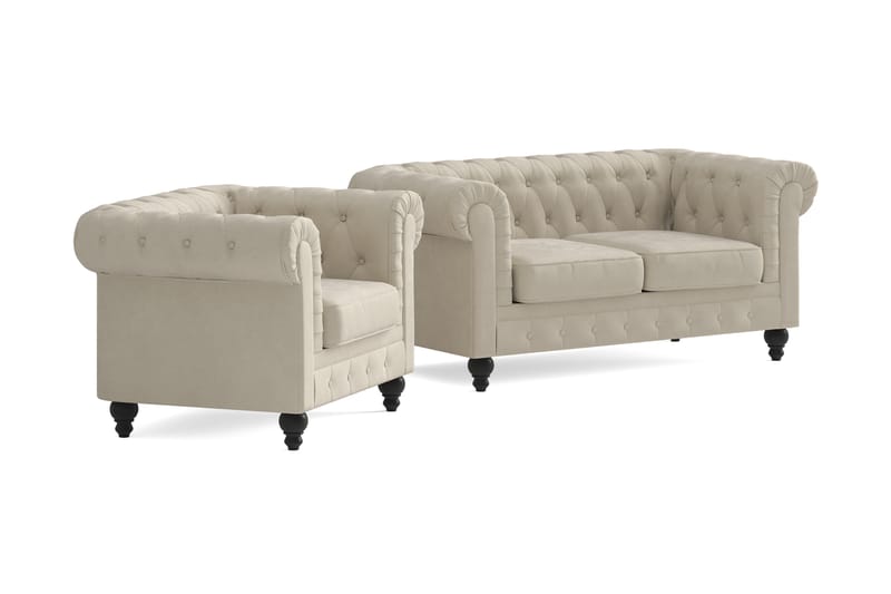 Soffgrupp Walton Lyx 2-sits+Fåtölj - Beige - Möbler - Soffa - Soffgrupp - Chesterfield soffgrupp