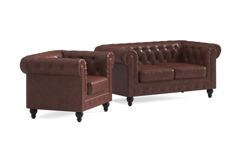 Soffgrupp Walton Lyx 2-sits+Fåtölj - Brun - Möbler - Soffa - Soffgrupp - Chesterfield soffgrupp