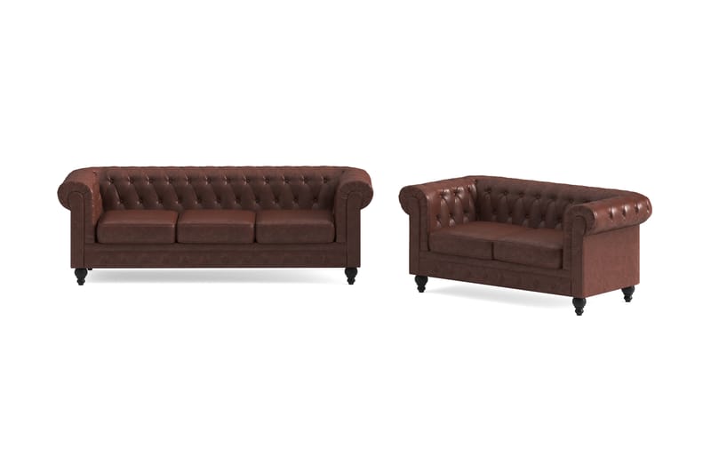 Soffgrupp Walton Lyx 3-sits+2-sits - Brun - Möbler - Soffa - Soffgrupp - Chesterfield soffgrupp