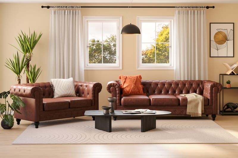 Soffgrupp Walton Lyx 3-sits+2-sits - Brun - Möbler - Soffa - Soffgrupp - Chesterfield soffgrupp