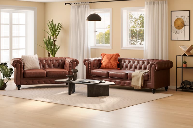 Soffgrupp Walton Lyx 3-sits+2-sits - Brun - Möbler - Soffa - Soffgrupp - Chesterfield soffgrupp