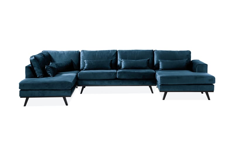 U-Soffa Haga Sammet - Blå - 2 sits soffa med divan - 4 sits soffa med divan - Sammetssoffa - Skinnsoffa - U-soffa - 3 sits soffa med divan