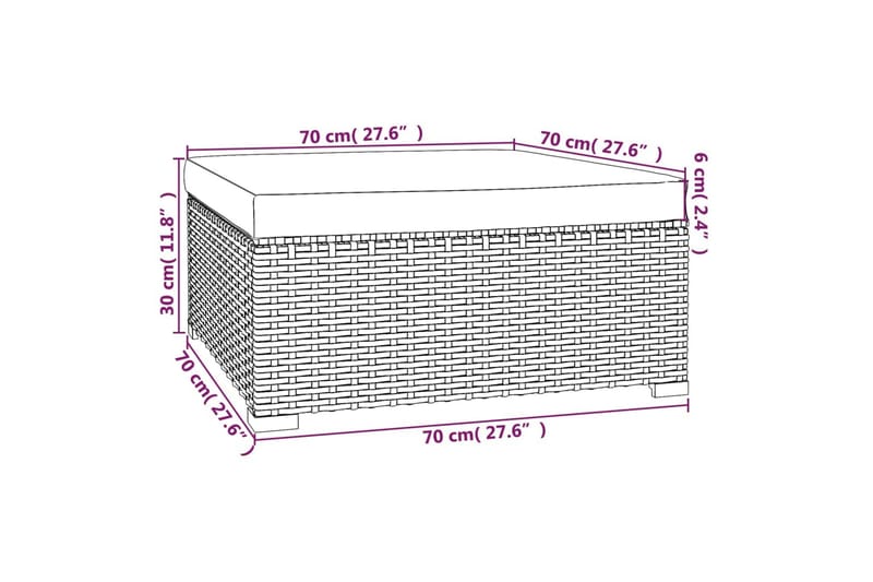 Fotpall med dyna konstrotting svart 70x70x30 cm - Svart/Vit - Möbler - Fåtölj & stolar - Pall & puff - Fotpallar