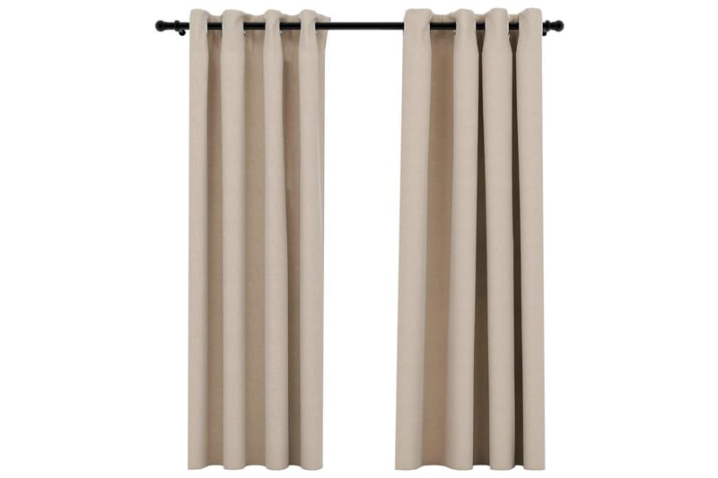 Mörkläggningsgardin med öljetter linnelook 2 st beige 140x17 - Beige - Textil & mattor - Gardiner - Mörkläggningsgardiner