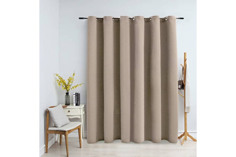 Mörkläggningsgardin med metallringar beige 290x245 cm - Beige - Textil & mattor - Gardiner - Mörkläggningsgardiner