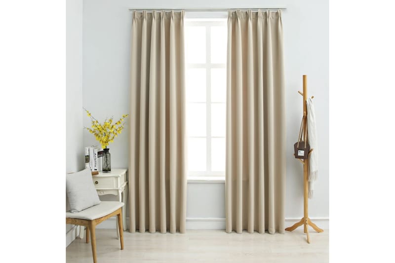 Mörkläggningsgardiner med krokar 2 st beige 140x175 cm - Beige - Textil & mattor - Gardiner - Mörkläggningsgardiner