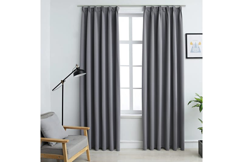 Mörkläggningsgardiner med krokar 2 st grå 140x175 cm - Grå - Textil & mattor - Gardiner - Mörkläggningsgardiner