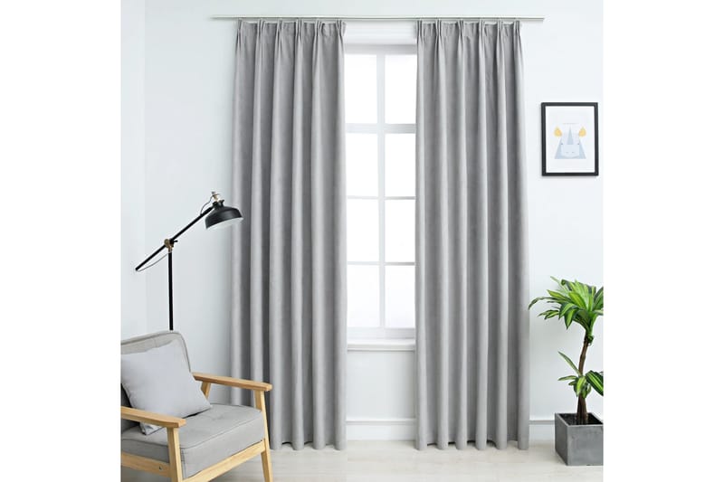 Mörkläggningsgardiner med krokar 2 st grå 140x225 cm - Mocka/Grå - Textil & mattor - Gardiner - Mörkläggningsgardiner