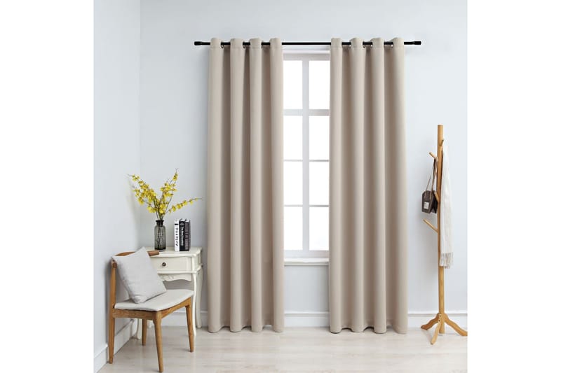 Mörkläggningsgardiner med metallringar 2 st beige 140x175 cm - Beige - Textil & mattor - Gardiner - Mörkläggningsgardiner