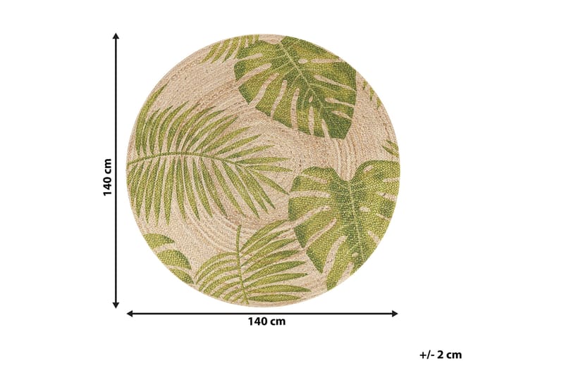 Matta Namusita 140 cm Rund Bladmönster - Beige/Grön - Jutematta & hampamatta - Sisalmatta