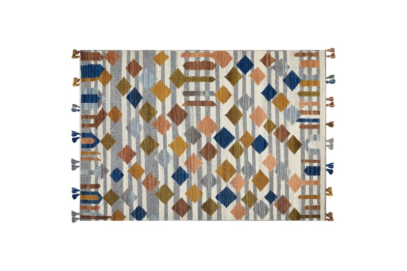 Ullmatta Kasakh 200x300 cm - Blå - Små mattor - Stor matta - Mönstrad matta - Ullmatta