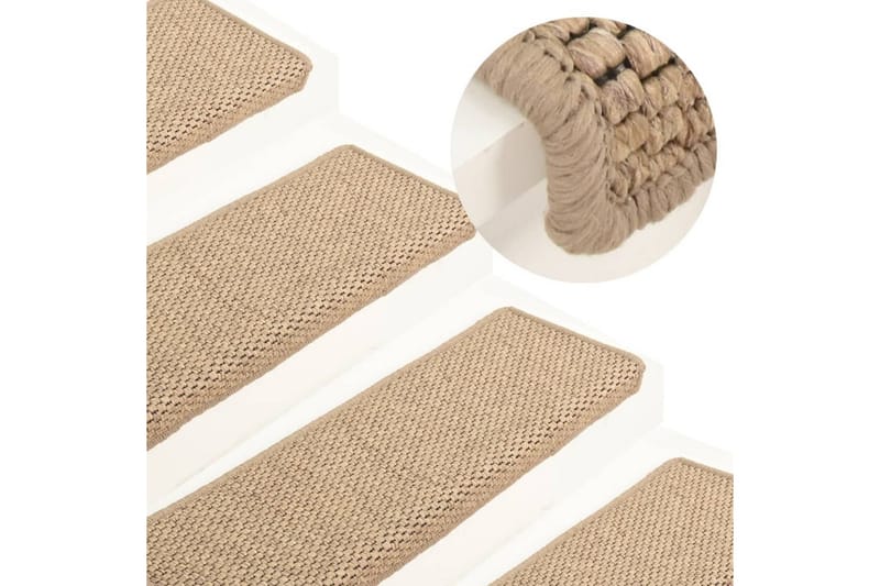 Trappstegsmattor självhäftande sisal 15 st 65x25 cm sand - Beige - Stor matta - Trappstegsmatta - Små mattor