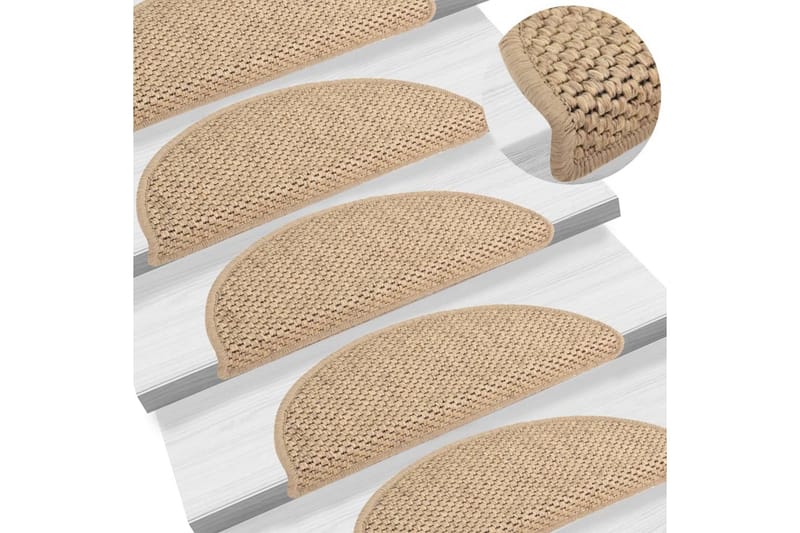 Trappstegsmattor självhäftande sisallook 15 st 56x20 cm sand - Beige - Stor matta - Trappstegsmatta - Små mattor