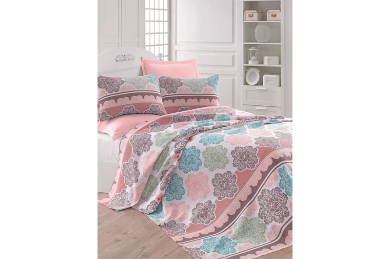 Överkast Eponj Home Dubbelt 200x235 cm - Turkos|Rosa|Creme - Sängkläder - Överkast - Överkast dubbelsäng