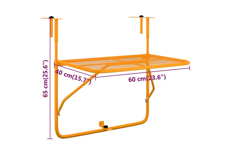 Balkongbord gul 60x40 cm stål - Gul - Utemöbler & utemiljö - Balkong & altan - Balkongmöbler - Balkongbord