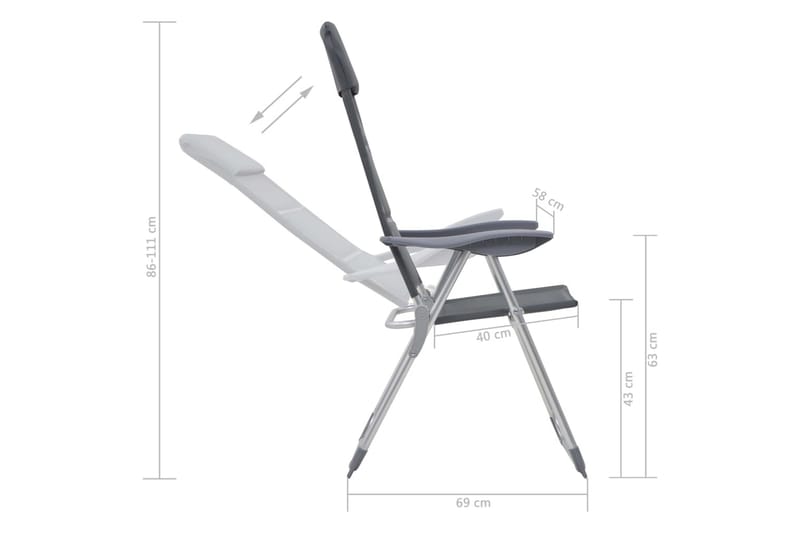 Campingstolar 2 st grå 58x69x111 cm aluminium - Grå - Utemöbler & utemiljö - Balkong & altan - Balkongmöbler - Balkongstol