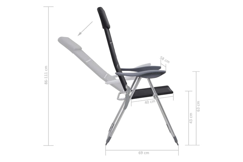 Campingstolar 2 st svart 58x69x111 cm aluminium - Svart - Utemöbler & utemiljö - Balkong & altan - Balkongmöbler - Balkongstol