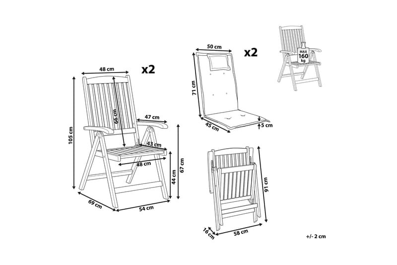 Trädgårdsstol 2 st akaciaträ med dyna JAVA - Trä/natur - Utemöbler & utemiljö - Balkong & altan - Balkongmöbler - Balkongstol