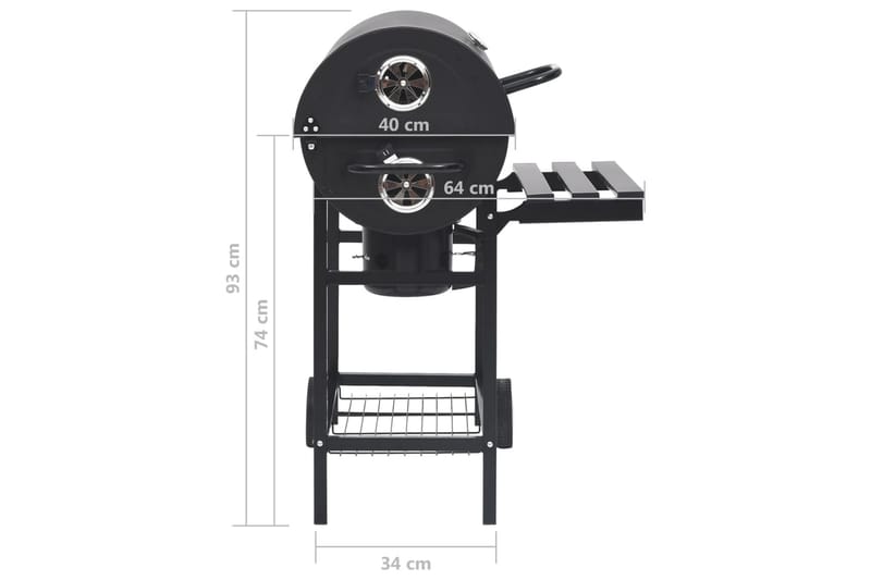 Grilltunna med hjul och bord svart stål 115x85x95 cm - Svart - Utemöbler & utemiljö - Grill & utekök - Kolgrillar