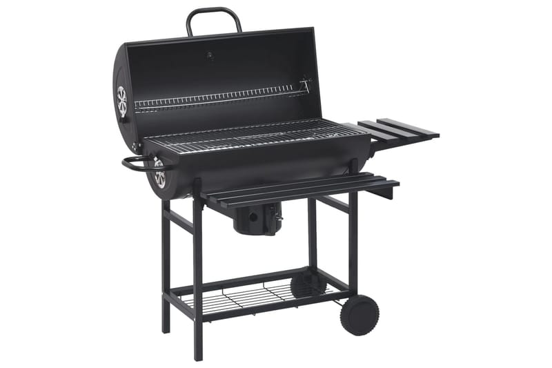 Grilltunna med hjul och bord svart stål 115x85x95 cm - Svart - Utemöbler & utemiljö - Grill & utekök - Kolgrillar