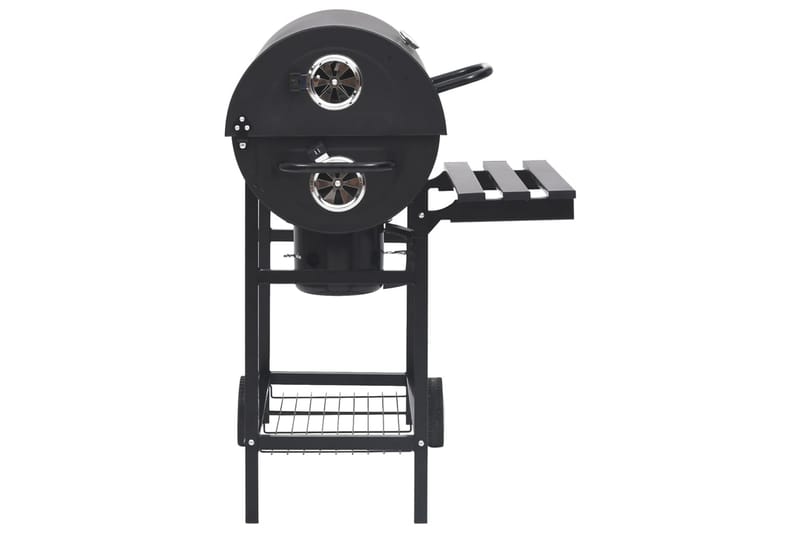 Grilltunna med hjul och bord svart stål 115x85x95 cm - Svart - Utemöbler & utemiljö - Grill & utekök - Kolgrillar