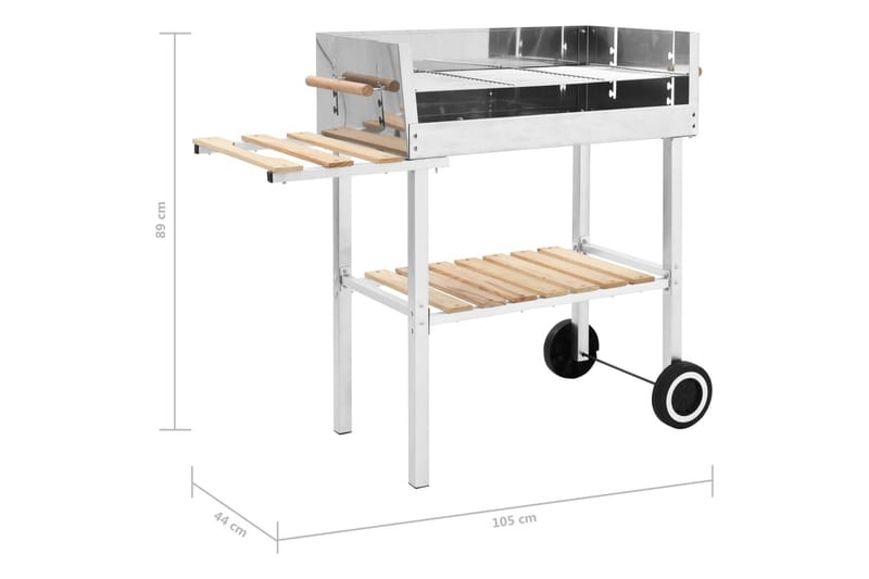 Kolgrill XXL rostfritt stål med 2 hyllor - Silver - Kolgrillar - Grilltunna