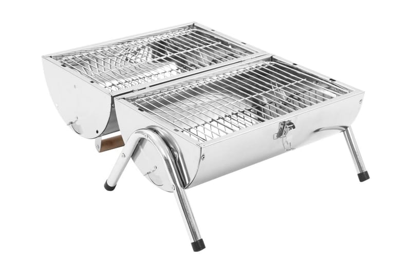 Portabel kolgrill dubbel rostfritt stål - Silver - Kolgrillar - Grilltunna