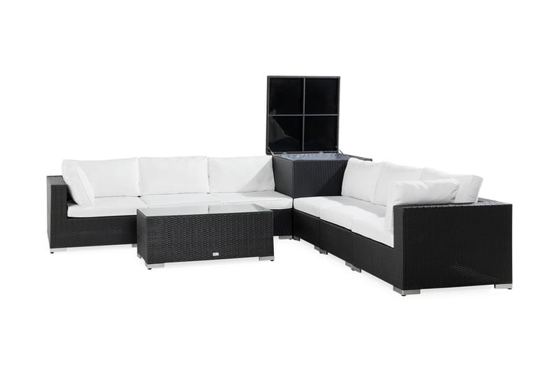 Bahamas 6-sits Stor loungegrupp utomhus - Loungeset konstrotting utemöbler - Soffgrupp till uteplats med dynbox - Svart / Vita dynor - Utemöbler & utemiljö - Loungemöbler - Loungeset & loungegrupp