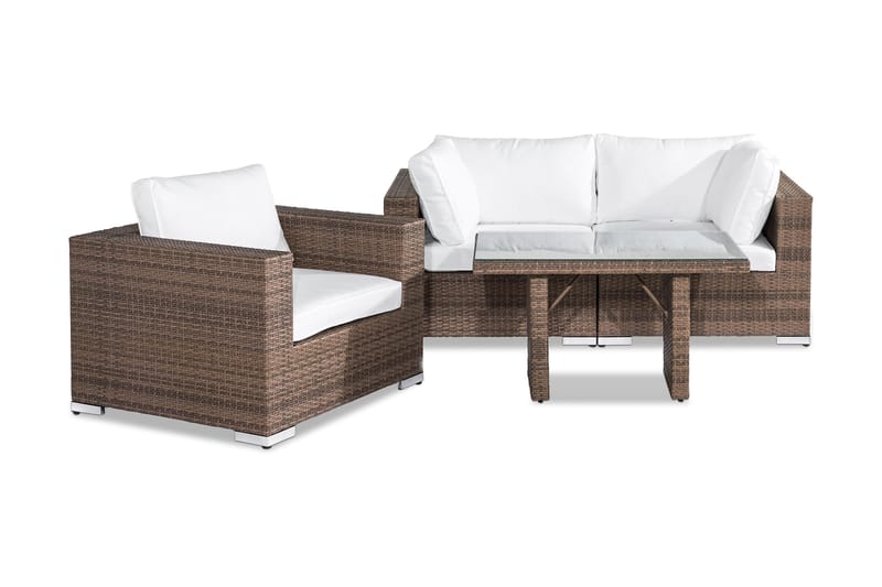 Bahamas Liten Loungegrupp Utomhus - 3-sits Litet Loungeset i Konstrotting för Uteplats och Trädgård - Beige / Vita dynor - Utemöbler & utemiljö - Loungemöbler - Loungeset & loungegrupp