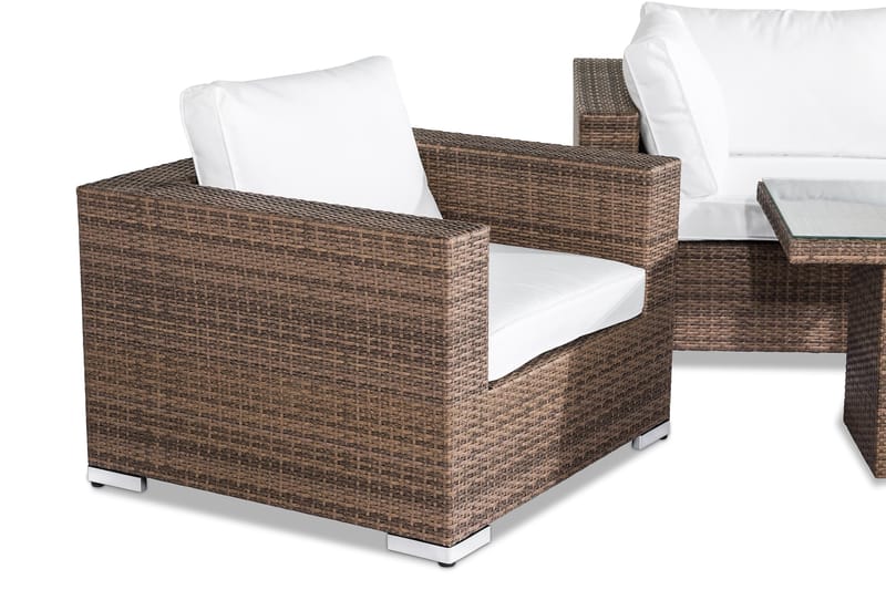 Bahamas Liten Loungegrupp Utomhus - 3-sits Litet Loungeset i Konstrotting för Uteplats och Trädgård - Beige / Vita dynor - Utemöbler & utemiljö - Loungemöbler - Loungeset & loungegrupp