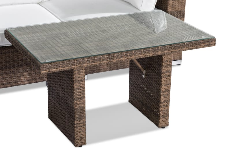 Bahamas Liten Loungegrupp Utomhus - 3-sits Litet Loungeset i Konstrotting för Uteplats och Trädgård - Beige / Vita dynor - Utemöbler & utemiljö - Loungemöbler - Loungeset & loungegrupp