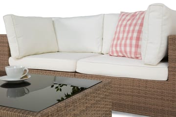 Bahamas Liten loungegrupp utomhus - Soffgrupp till balkong 2-sits - Litet loungeset konstrotting utemöbler - Beige med vita dynor - Utemöbler & utemiljö - Loungemöbler - Loungeset & loungegrupp