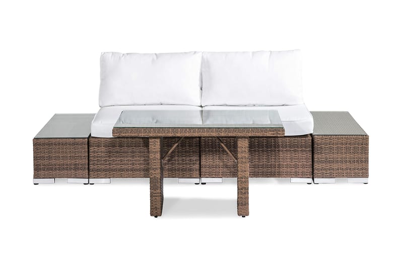 Bahamas Liten loungegrupp utomhus - Soffgrupp till balkong 2-sits - Litet loungeset konstrotting utemöbler - Beige / Vita dynor - Utemöbler & utemiljö - Loungemöbler - Loungeset & loungegrupp