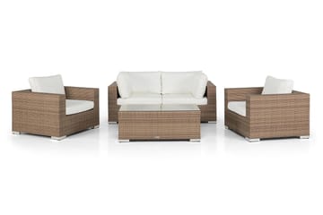 Bahamas Loungegrupp Utomhus - 4-sits Konstrotting Utemöbler Loungeset för Uteplats och Trädgård - Beige / Vita dynor - Utemöbler & utemiljö - Loungemöbler - Loungeset & loungegrupp