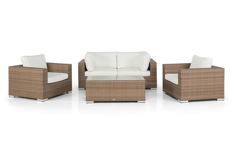 Bahamas Loungegrupp Utomhus - 4-sits Konstrotting Utemöbler Loungeset för Uteplats och Trädgård - Beige / Vita dynor - Utemöbler & utemiljö - Loungemöbler - Loungeset & loungegrupp