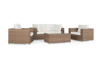 Bahamas Loungegrupp Utomhus - 4-sits Konstrotting Utemöbler Loungeset för Uteplats och Trädgård - Beige / Vita dynor - Utemöbler & utemiljö - Loungemöbler - Loungeset & loungegrupp