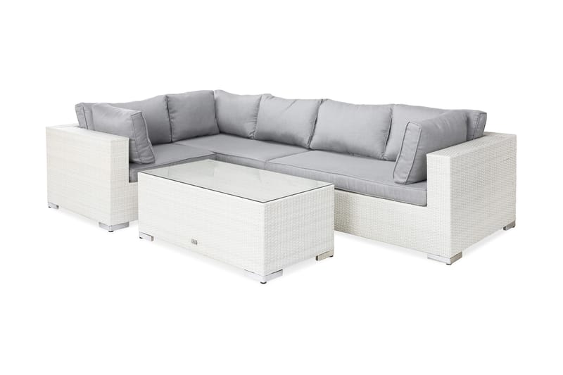 Bahamas Loungegrupp Utomhus - 5-sits Konstrotting Utemöbler L-format Loungeset för Trädgård - Vit / Gråa dynor - Utemöbler & utemiljö - Loungemöbler - Loungeset & loungegrupp