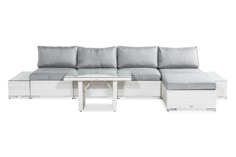 Bahamas Loungegrupp Utomhus - 5-sits Konstrotting Utemöbler L-format Loungeset för Uteplats och Trädgård - Vit / Gråa dynor / Glas - Utemöbler & utemiljö - Loungemöbler - Loungeset & loungegrupp