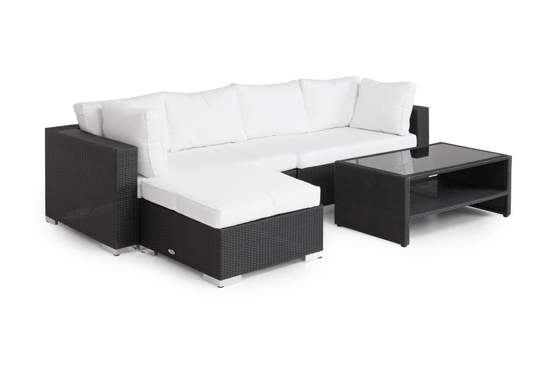 Bahamas Loungegrupp Utomhus - 5-sits Konstrotting Utemöbler L-format Loungeset för Uteplats - Svart / VIta dynor / Glas - Utemöbler & utemiljö - Loungemöbler - Loungeset & loungegrupp