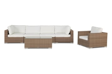 Bahamas Loungegrupp Utomhus - 5-sits Konstrotting Utemöbler Loungeset för Trädgård - Beige / Vita dynor - Utemöbler & utemiljö - Loungemöbler - Loungeset & loungegrupp