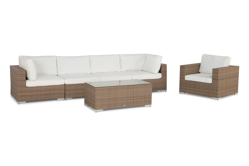 Bahamas Loungegrupp Utomhus - 5-sits Konstrotting Utemöbler Loungeset för Trädgård - Beige / Vita dynor - Utemöbler & utemiljö - Loungemöbler - Loungeset & loungegrupp