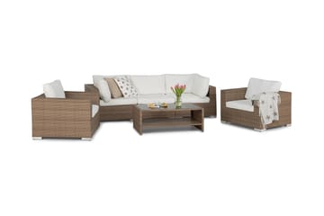 Bahamas Loungegrupp Utomhus - 5-sits Konstrotting Utemöbler Loungeset för Uteplats - Beige / Vita dynor - Utemöbler & utemiljö - Loungemöbler - Loungeset & loungegrupp