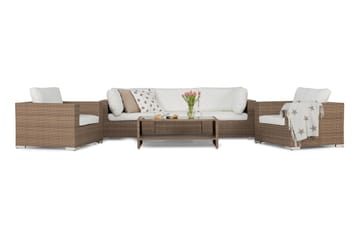 Bahamas Loungegrupp Utomhus - 5-sits Konstrotting Utemöbler Loungeset för Uteplats - Beige / Vita dynor - Utemöbler & utemiljö - Loungemöbler - Loungeset & loungegrupp