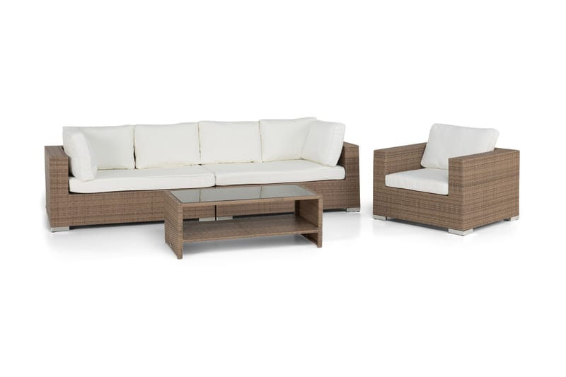 Bahamas Loungegrupp Utomhus - 5-sits Konstrotting Utemöbler Loungeset för Uteplats och Altan - Beige / Vita dynor - Utemöbler & utemiljö - Loungemöbler - Loungeset & loungegrupp