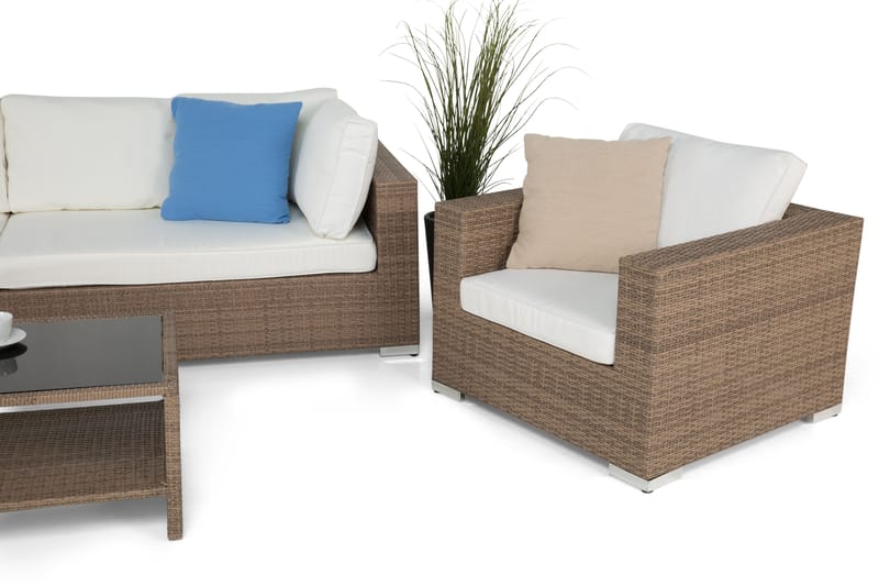 Bahamas Loungegrupp Utomhus - 5-sits Konstrotting Utemöbler Loungeset för Uteplats och Altan - Beige / Vita dynor - Utemöbler & utemiljö - Loungemöbler - Loungeset & loungegrupp