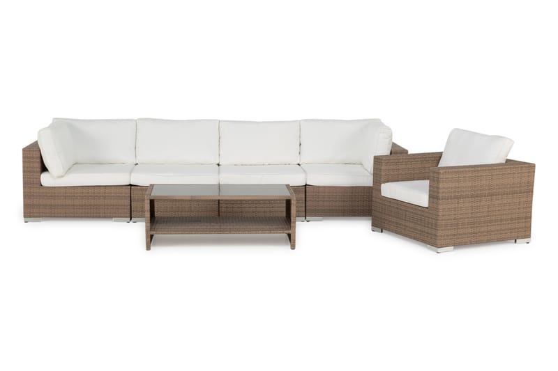 Bahamas Loungegrupp Utomhus - 5-sits Konstrotting Utemöbler Loungeset för Uteplats och Uterum - Beige / Vita dynor - Utemöbler & utemiljö - Loungemöbler - Loungeset & loungegrupp