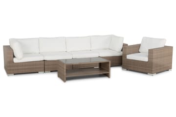 Bahamas Loungegrupp Utomhus - 5-sits Konstrotting Utemöbler Loungeset för Uteplats och Uterum - Beige / Vita dynor - Utemöbler & utemiljö - Loungemöbler - Loungeset & loungegrupp