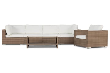 Bahamas Loungegrupp Utomhus - 5-sits Konstrotting Utemöbler Loungeset för Uteplats och Uterum - Beige / Vita dynor - Utemöbler & utemiljö - Loungemöbler - Loungeset & loungegrupp