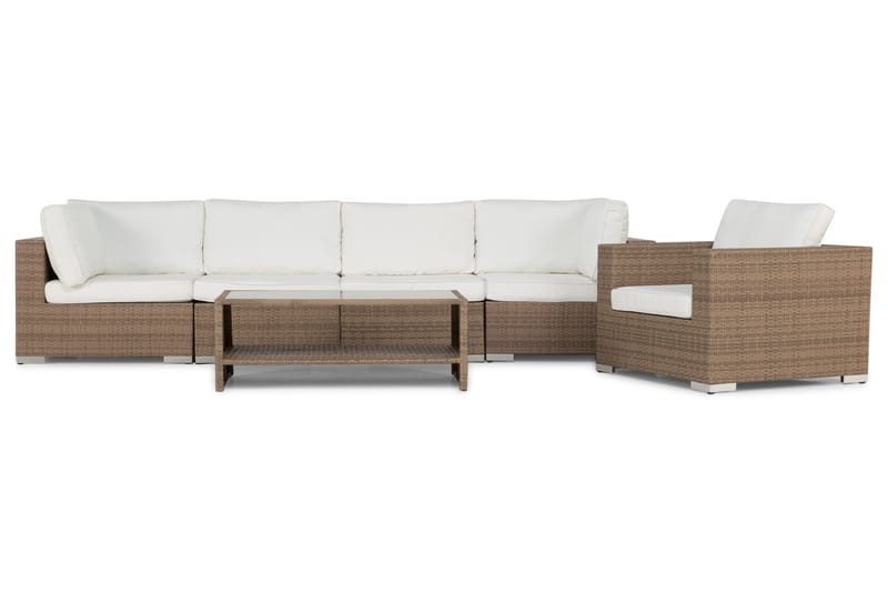 Bahamas Loungegrupp Utomhus - 5-sits Konstrotting Utemöbler Loungeset för Uteplats och Uterum - Beige / Vita dynor - Utemöbler & utemiljö - Loungemöbler - Loungeset & loungegrupp