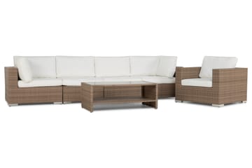 Bahamas Loungegrupp Utomhus - 5-sits Konstrotting Utemöbler Loungeset för Uteplats och Uterum - Beige / Vita dynor - Utemöbler & utemiljö - Loungemöbler - Loungeset & loungegrupp